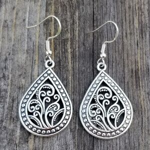 Silver Filigree Bali Earrings, Silver Teardrop Dangle Earrings, Bali Dangle